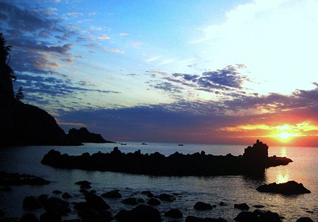 能登金剛・巌門　夕日(1)